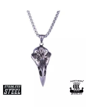 Northern Viking Helm Of Awe Raven Skull kaulakoru 55cm NVJRS073