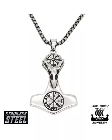 Northern Viking Jewelry Vegvisir Raven Thor's Hammer kaulakoru 60 cm NVJRS126