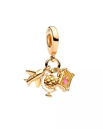 Pandora Airplane, Globe & Suitcase Triple Dangle Charm, gold-plated 769435C01