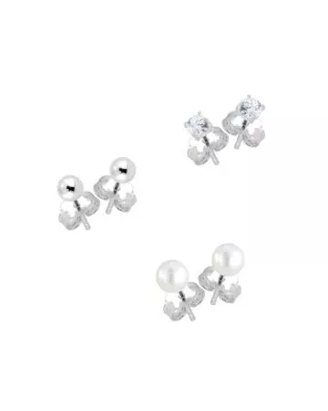 Silver Earrings Set PEARL-BALL-CZ SET