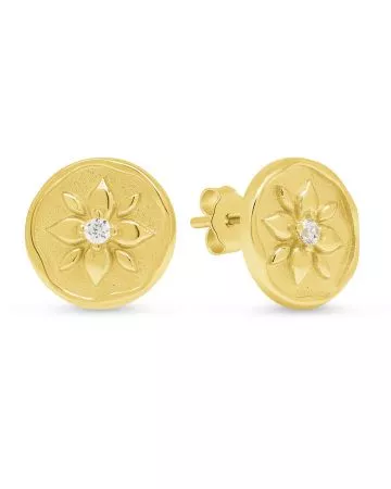 Gold-plated Silver Earrings, Round Plate E-16494ZG