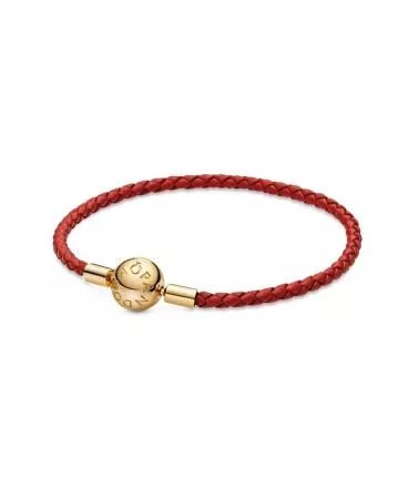 Pandora Moments Red Woven Leather Bracelet 19 cm 568777C01