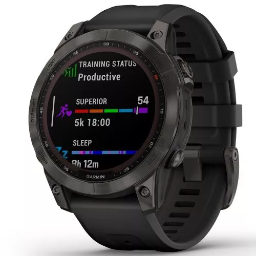 Garmin Fenix 7 Sapphire Solar, Hiilenharmaa DLC-titaani ja musta hihna 010-02540-21-5