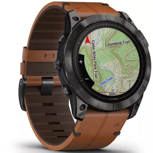 Garmin epix Pro (Gen 2) Sapphire Edition  51 mm Hiilenharmma DLC-pinnoitettu titaani, kastanjanruskea nahkahihna 010-02804-30-0