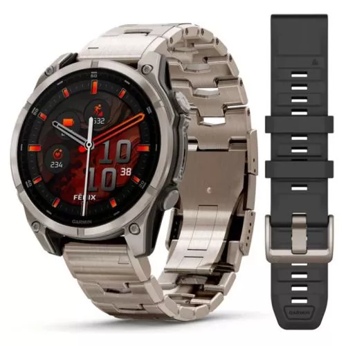 Garmin Fenix 8 Amoled Titanium 47 mm titaani ranneke ja silikoni ranneke 010-02904-40-0