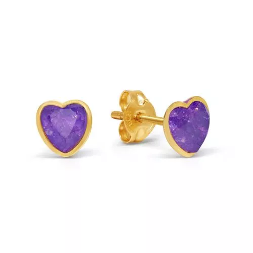 Gold Earrings with Purple Hearts 140651LILA-S