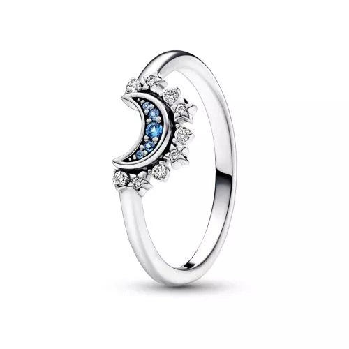 Pandora Celestial Blue Sparkling Moon Ring 192675C01-2