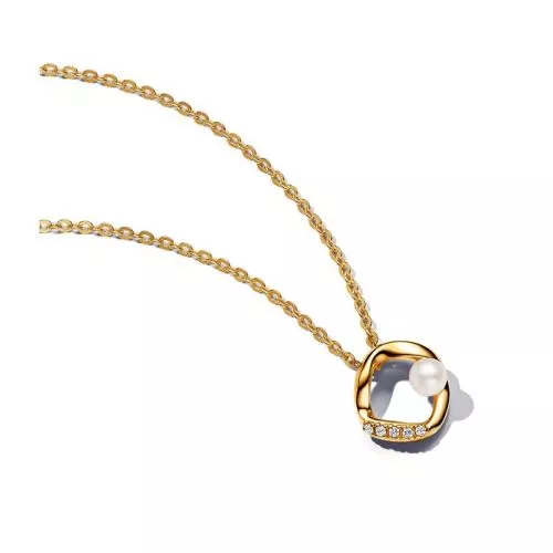 Pandora Organically Shaped Pavé Circle & Treated Freshwater Cultured Pearl Collier Halskette 45 cm 363303C01-45-1