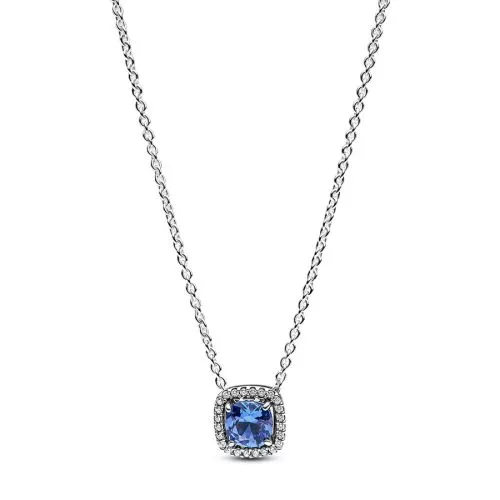Pandora Sparkling Square Blue Halo Pendant Halskette 393560C01-45-1