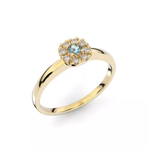 Festive Jasmin Akvamariini timanttisormus, keltakulta 562-015A-KK