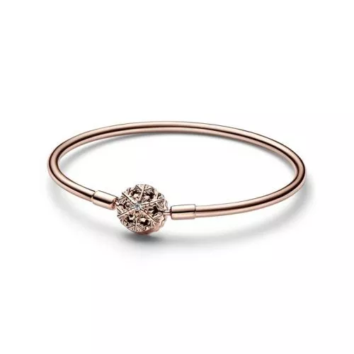 Pandora Moments Rose Sparkling Snowflake Clasp Bangle Armband 19cm 582338C01-1