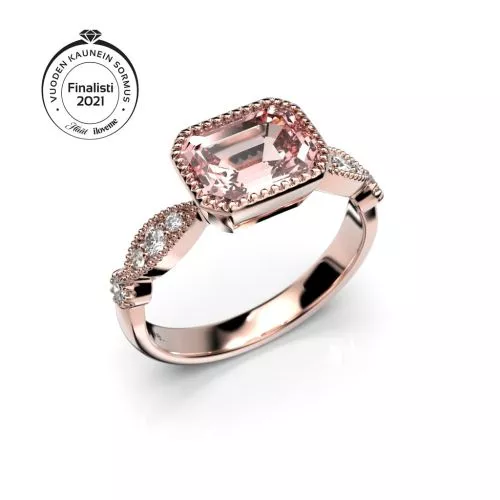 Festive Rosette Morganiitti timanttisormus, punakulta 652-136-PK