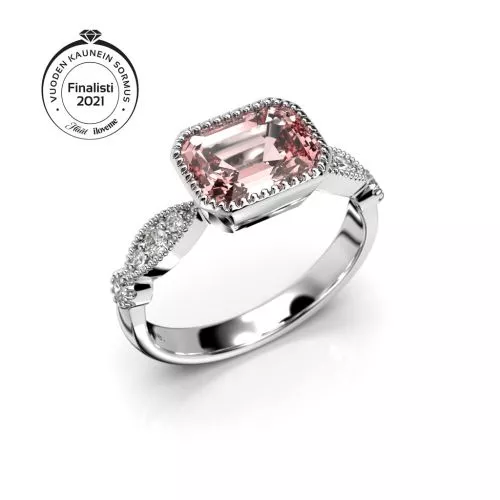 Festive Rosette Morganiitti timanttisormus, platina 652-136-PT