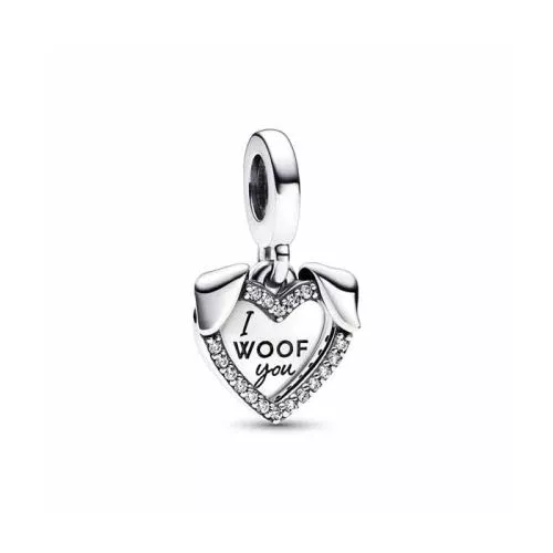 Pandora Heart & Dog Duoble Dangle Charme 792647C01-1