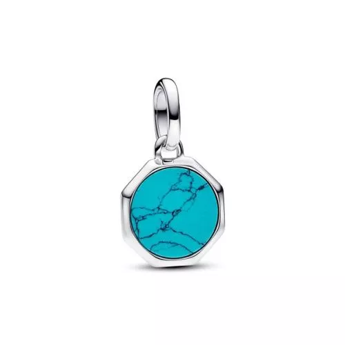 Pandora Turquoise Blue Engravable Mini Medallion Charme 793388C01-1