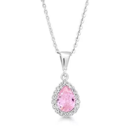 Silver Necklace, Light Pink Drop BOL-N1182Zpink / 40-45CM