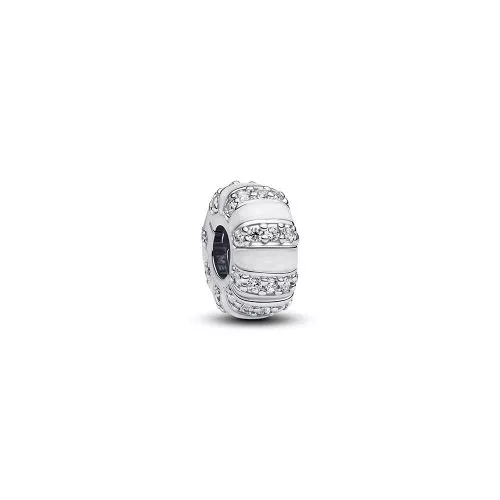 Pandora Silver Clip With Clear Cubic Zirconia, Shimmering White Enamel Charme 793785C01-1