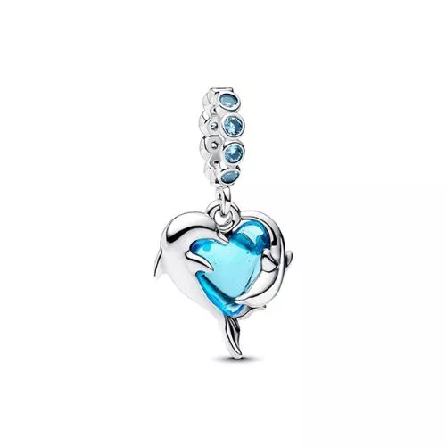 Pandora Blue Murano Glass Dolphins Dangle Charme 793924C01-1
