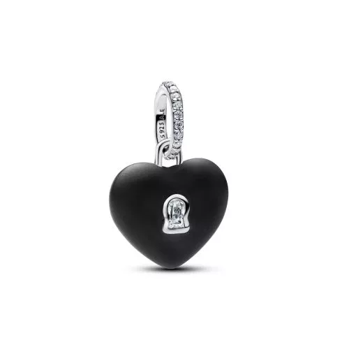 Pandora Matte Black Ceramic Heart Padlock Dangle Charm hela 794424C02