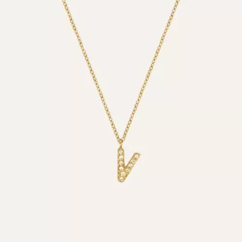 Mockberg Petite Stone Letter, V Halskette MB0092-1