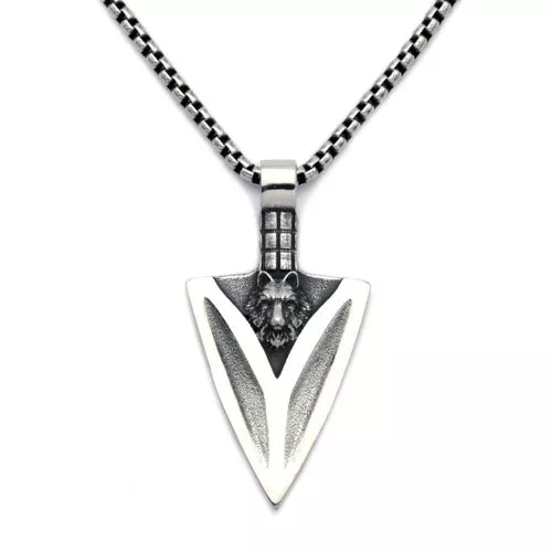 Northern Viking Jewelry Gungnir Spear With Wolf Necklace 50 cm NVJRS152