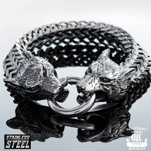 Northern Viking Jewelry Wolf Head -rannekoru NVJRA007-1