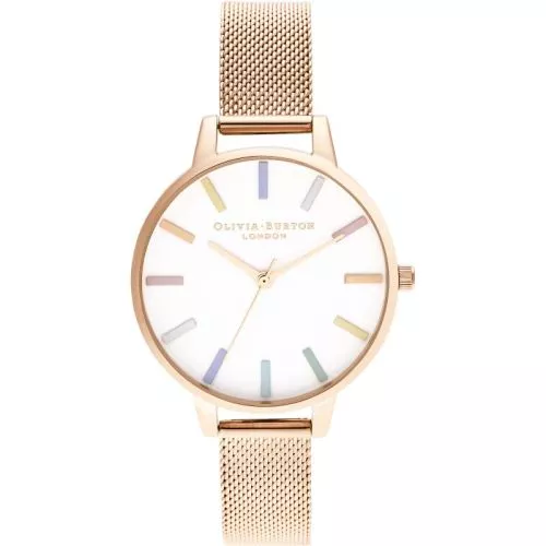 Olivia Burton Rainbow Rose Gold Mesh -rannekello OB16RB24-1