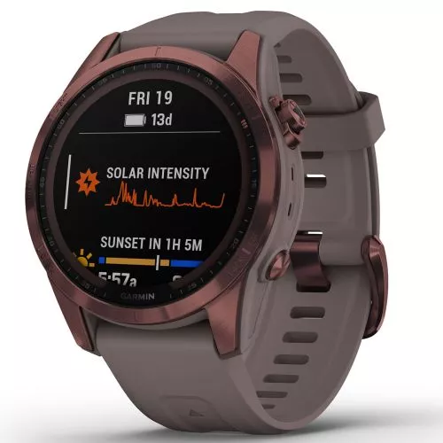 Garmin Fenix 7S Sapphire Solar, Dark Bronze Ti w/Shale Gray 010-02539-29-8