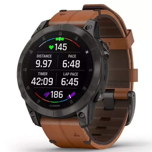 Garmin EPIX 2,Black,Sapphire, Carbon Gray DLC Ti w/Leather Band 010-02582-30-4