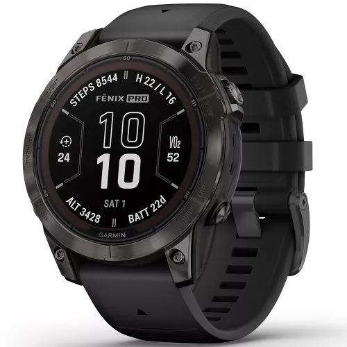 Garmin fēnix 7 Pro - Sapphire Solar Edition Hiilenharmaa DLC-pinnoitettu titaani ja musta ranneke 010-02777-11-1