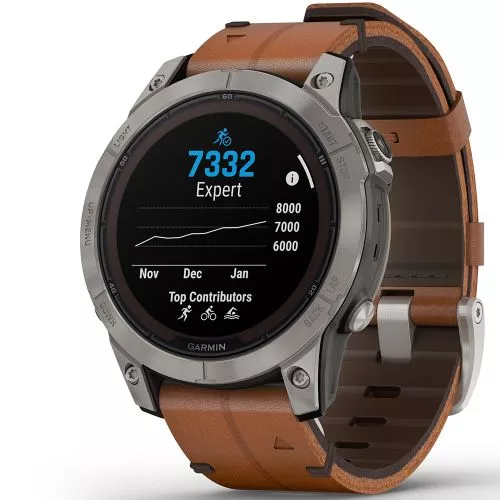 Garmin fēnix 7 Pro - Sapphire Solar Edition Titaani ja kastanjanruskea nahkaranneke 010-02777-30-1