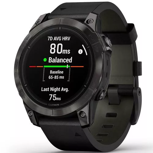 Garmin epix Pro (Gen 2) Sapphire Edition  47 mm  Hiilenharmma DLC-pinnoitettu titaani, musta nahkahihna 010-02803-30-1