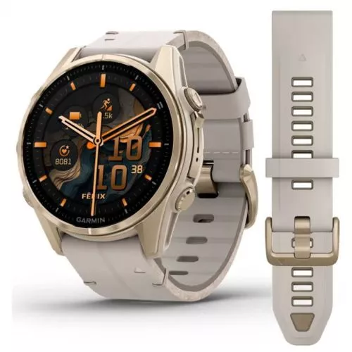 Garmin Fenix 8 Amoled Titanium 43 mm nahka ja silikoni rannekkeella 010-02903-40-1