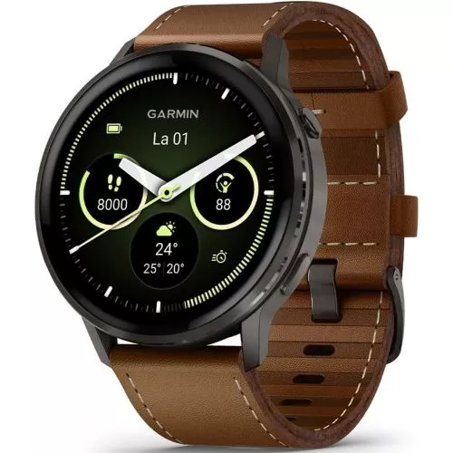 Garmin Venu 4 45mm Slate with Black Silicone Band and Brown Leather Band 010-03014-03