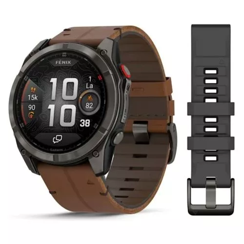 Garmin Fenix 8 Pro Amoled 51mm LTE Sapphire, titaani ja ruskea nahkaranneke 010-03199-40