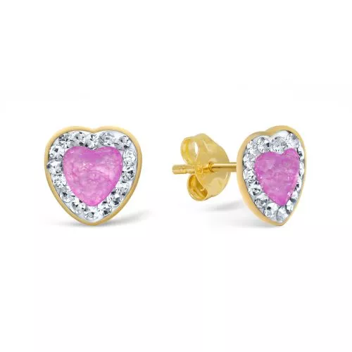 Kultaiset korvakorut, vaaleanpunainen sydän 107621Zpink-1