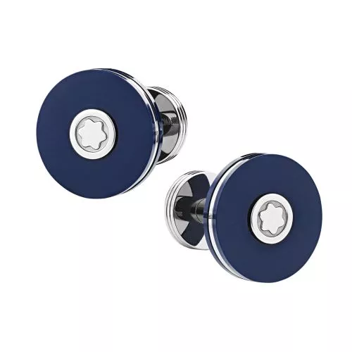 Montblanc Round Cufflinks in Stainless Steel with Blue Resin kalvosinnapit MB123812