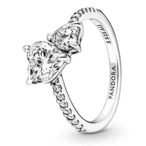 Pandora Double Heart Sparkling sormus 191198C01-18