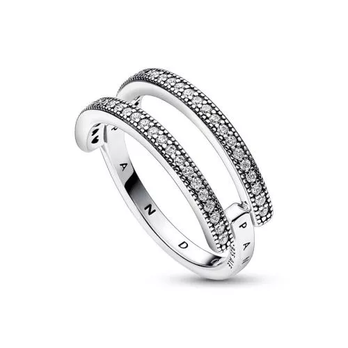 Pandora Signature Logo & Pavé Double Band sormus 192779C01-1