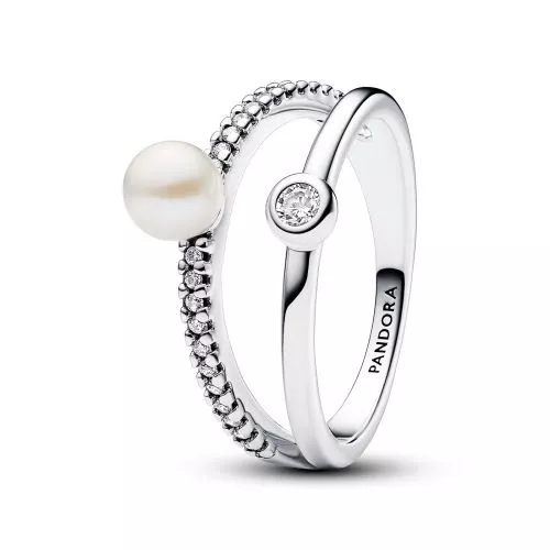 Pandora Treated Freshwater Cultured Pearl & Pavé Double Band sormus 193147C01-1