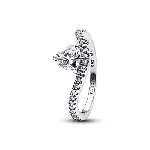 Pandora Wavy Pavé Heart sormus 193661C01-1