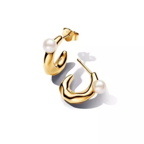 Pandora Treated Freshwater Cultured Pearl & Organically Shaped Hoop korvakorut 263261C01-1