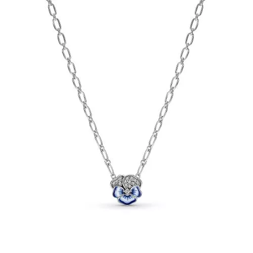 Pandora Blue Pansy Flower kaulakoru 390770C01-1