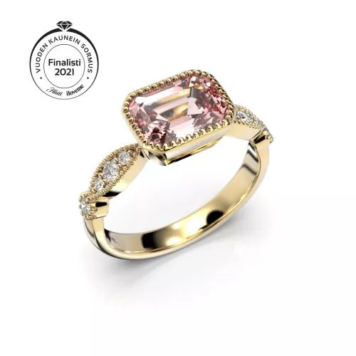 Festive Rosette Morganiitti timanttisormus, keltakulta 652-136-KK