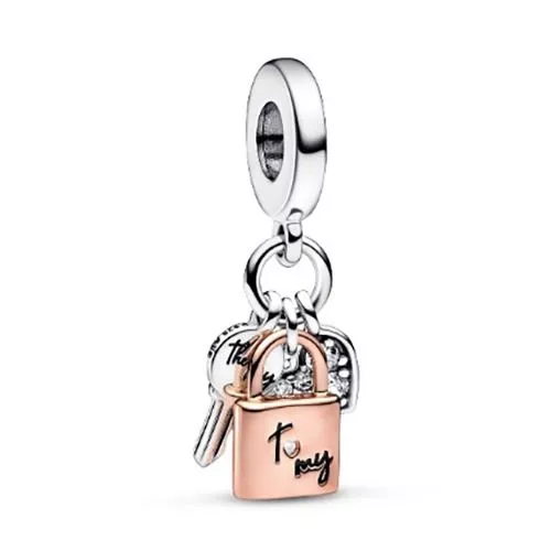 Pandora Two-Tone Key, Padlock & Heart Triple Dangle hela 782506C01-3