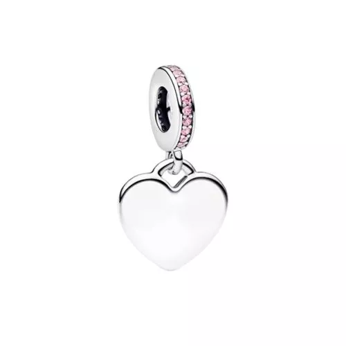 Pandora Engravable Heart Pink Stone Dangle berlock 793926C02