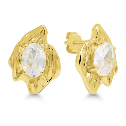 Vergoldete Silberohrringe mit Großem Zirkon E-15239ZG