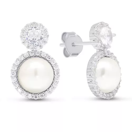 Silberne Perlenohrringe E-11100ZP