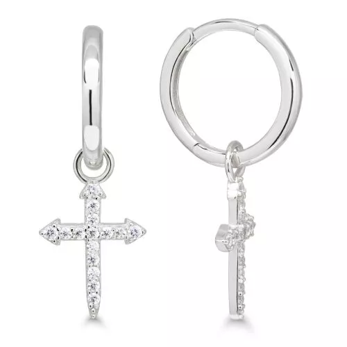 Hopeiset korvakorut, risti E-2081Z-1