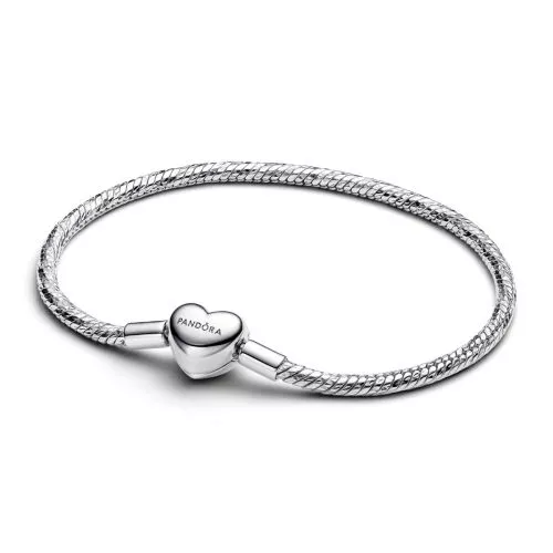 Pandora Heart Clasp Faceted Snake Chain Armband 594236C00